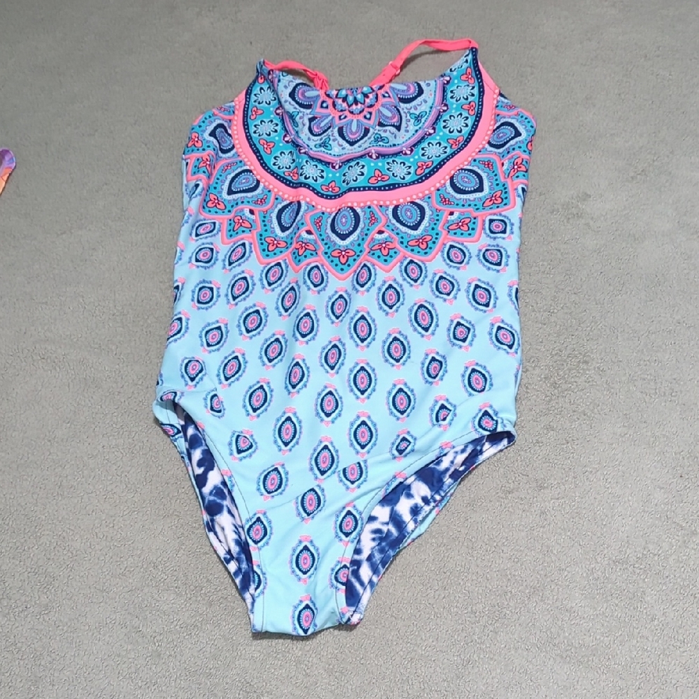 Blue and Pink Patterned Swimsuit